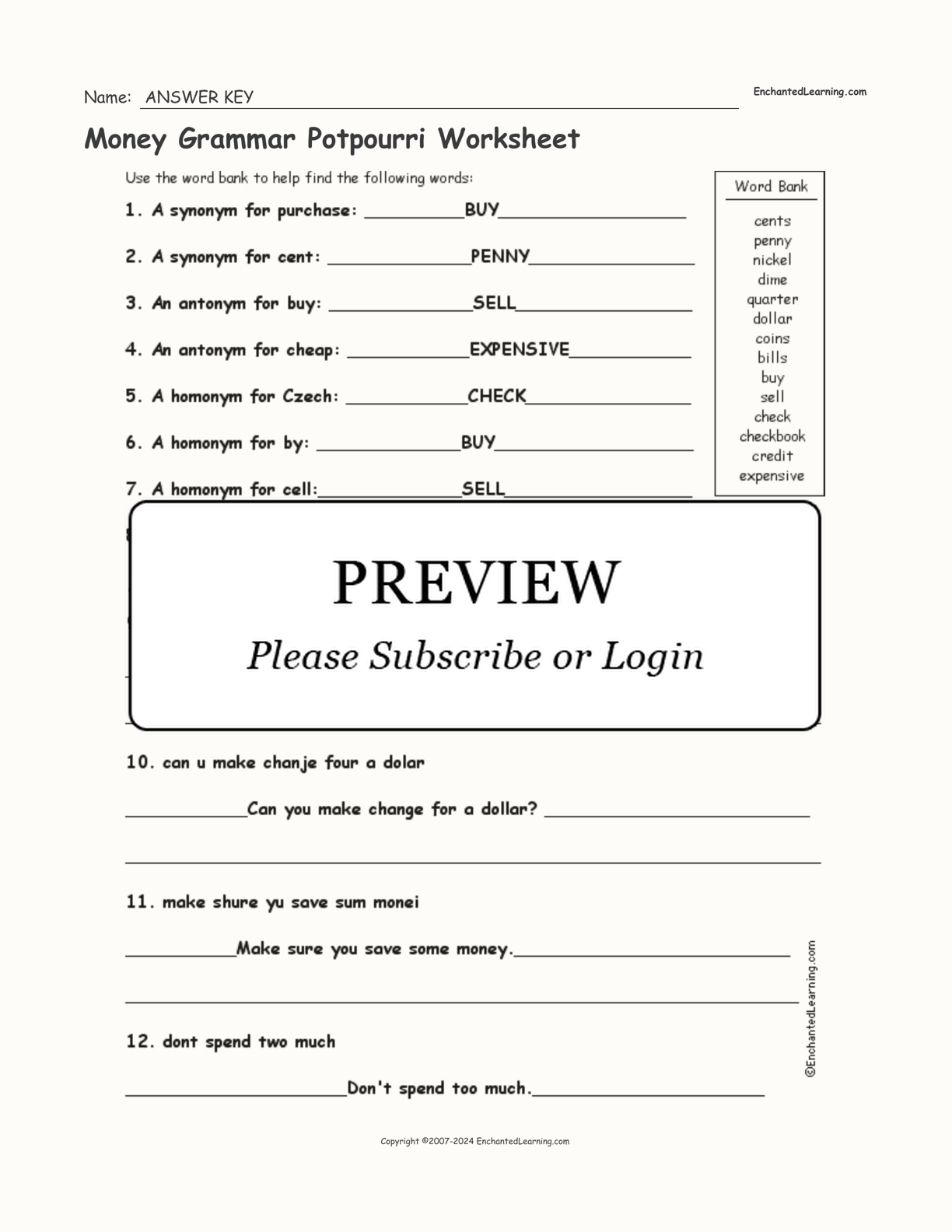 Money Grammar Potpourri Worksheet interactive worksheet page 2