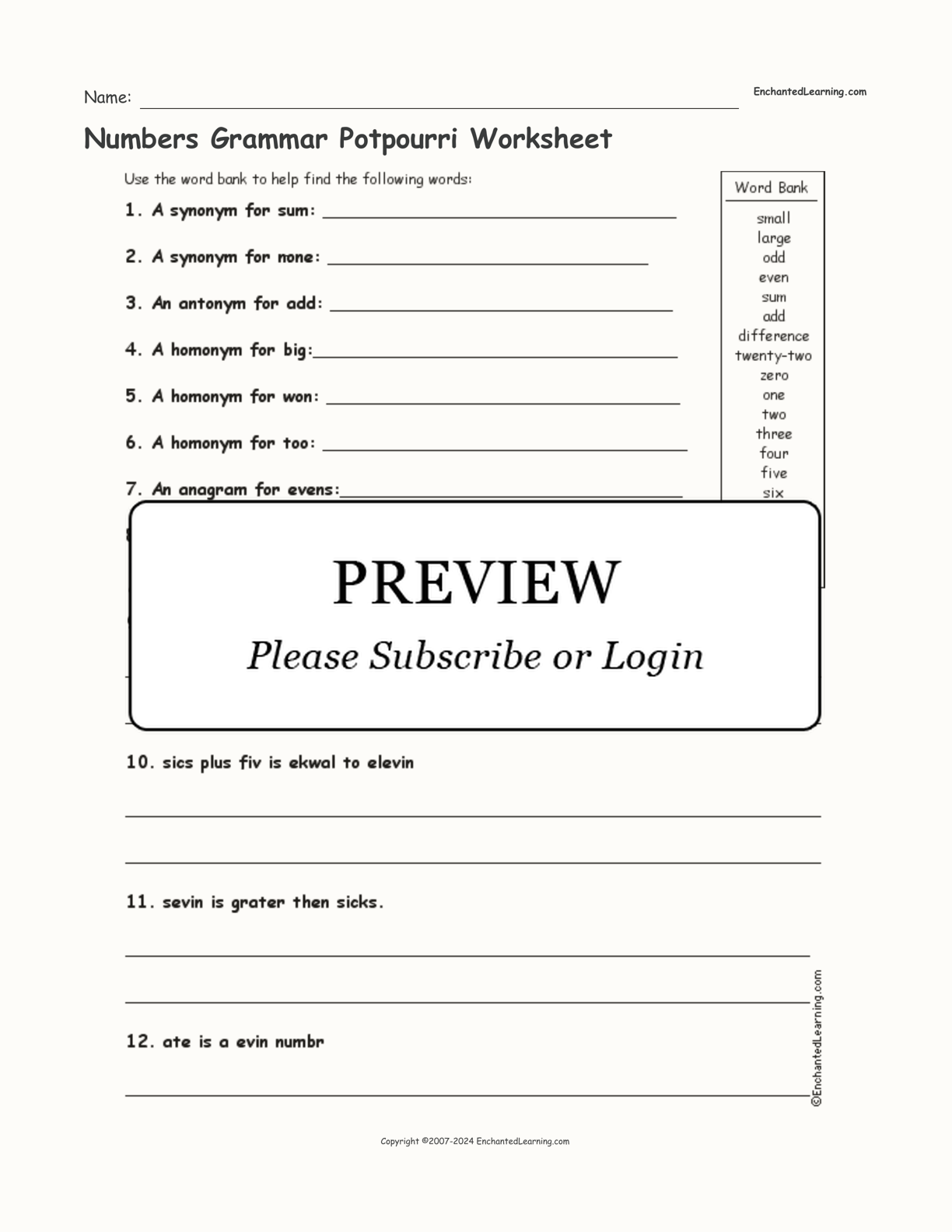 Numbers Grammar Potpourri Worksheet interactive worksheet page 1