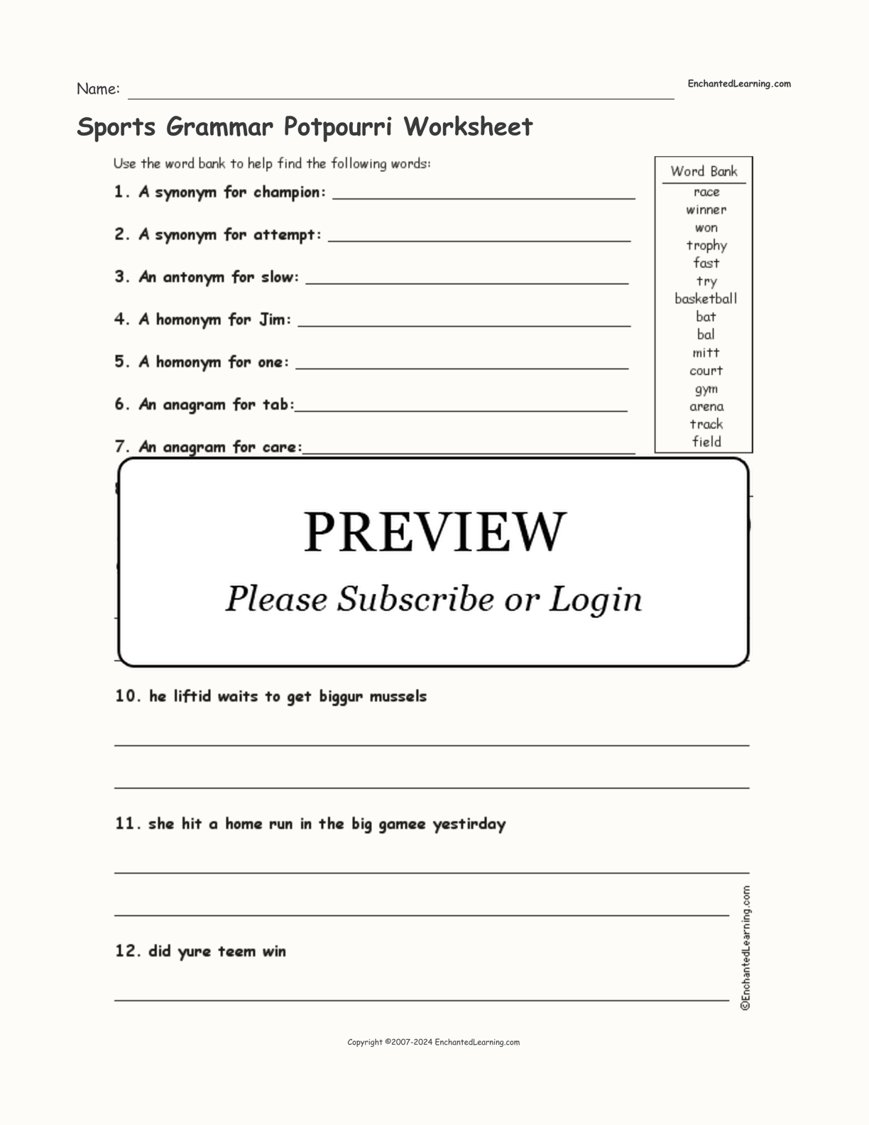 Sports Grammar Potpourri Worksheet interactive worksheet page 1