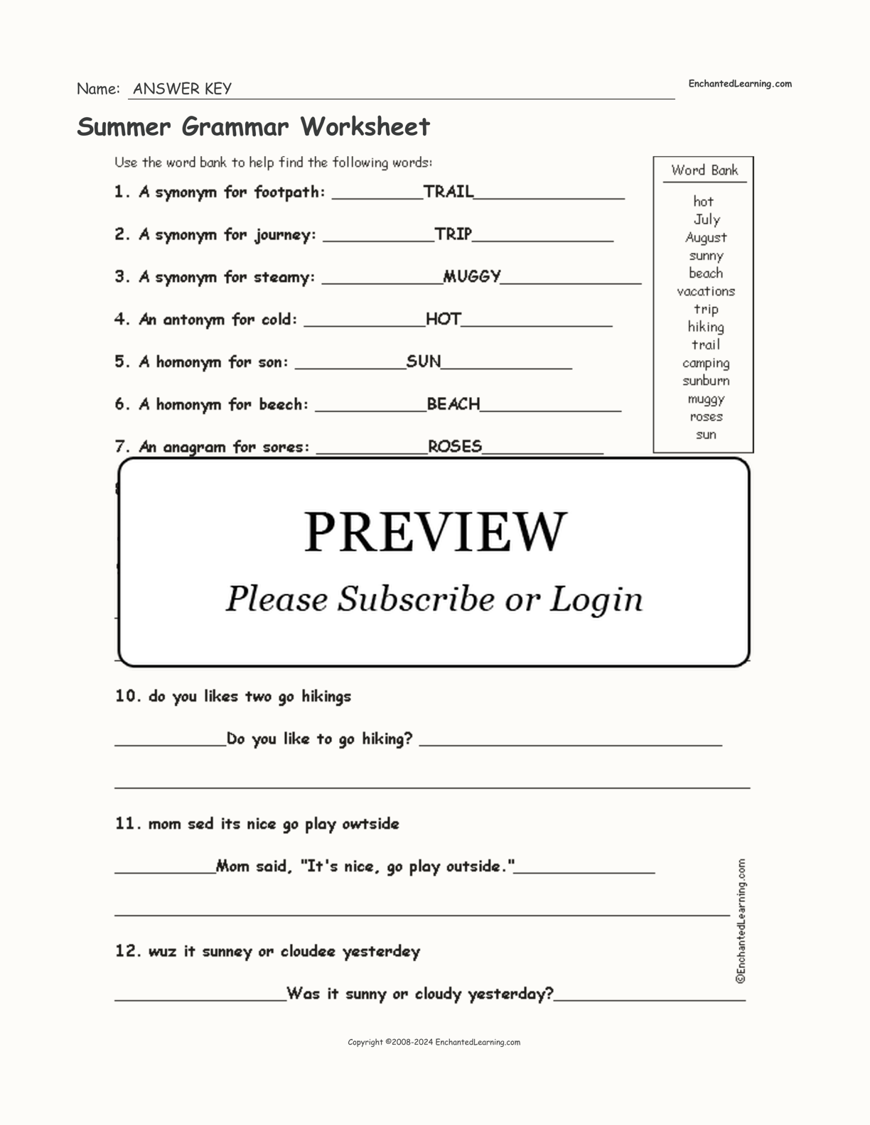 Summer Grammar Worksheet interactive worksheet page 2