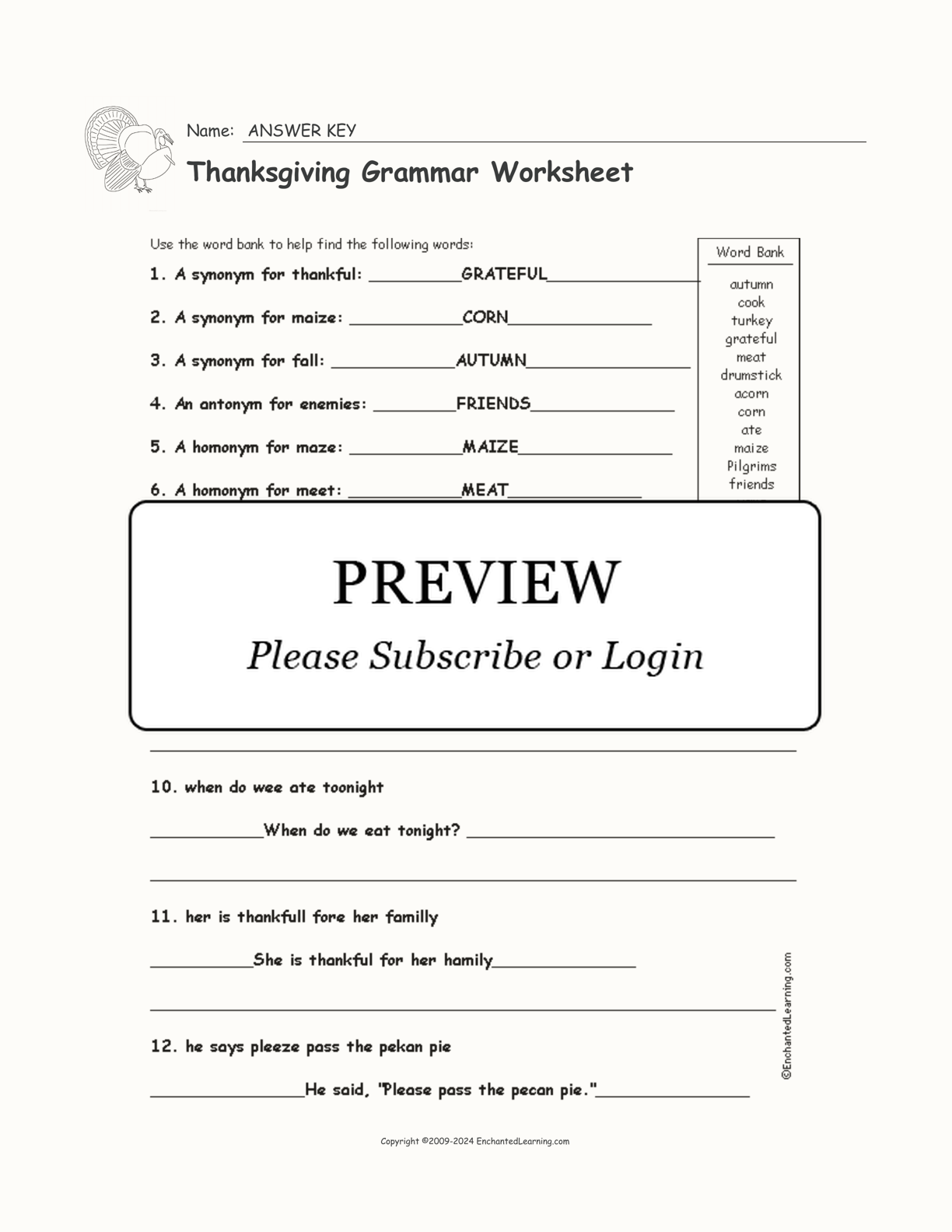 Thanksgiving Grammar Worksheet interactive worksheet page 2
