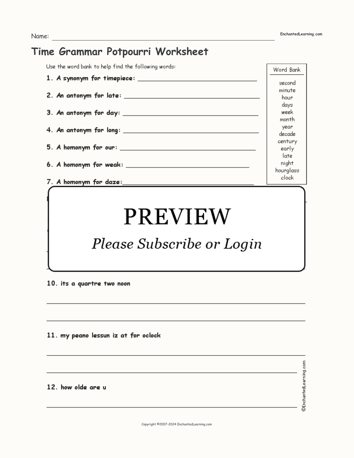 Time Grammar Potpourri Worksheet interactive worksheet page 1
