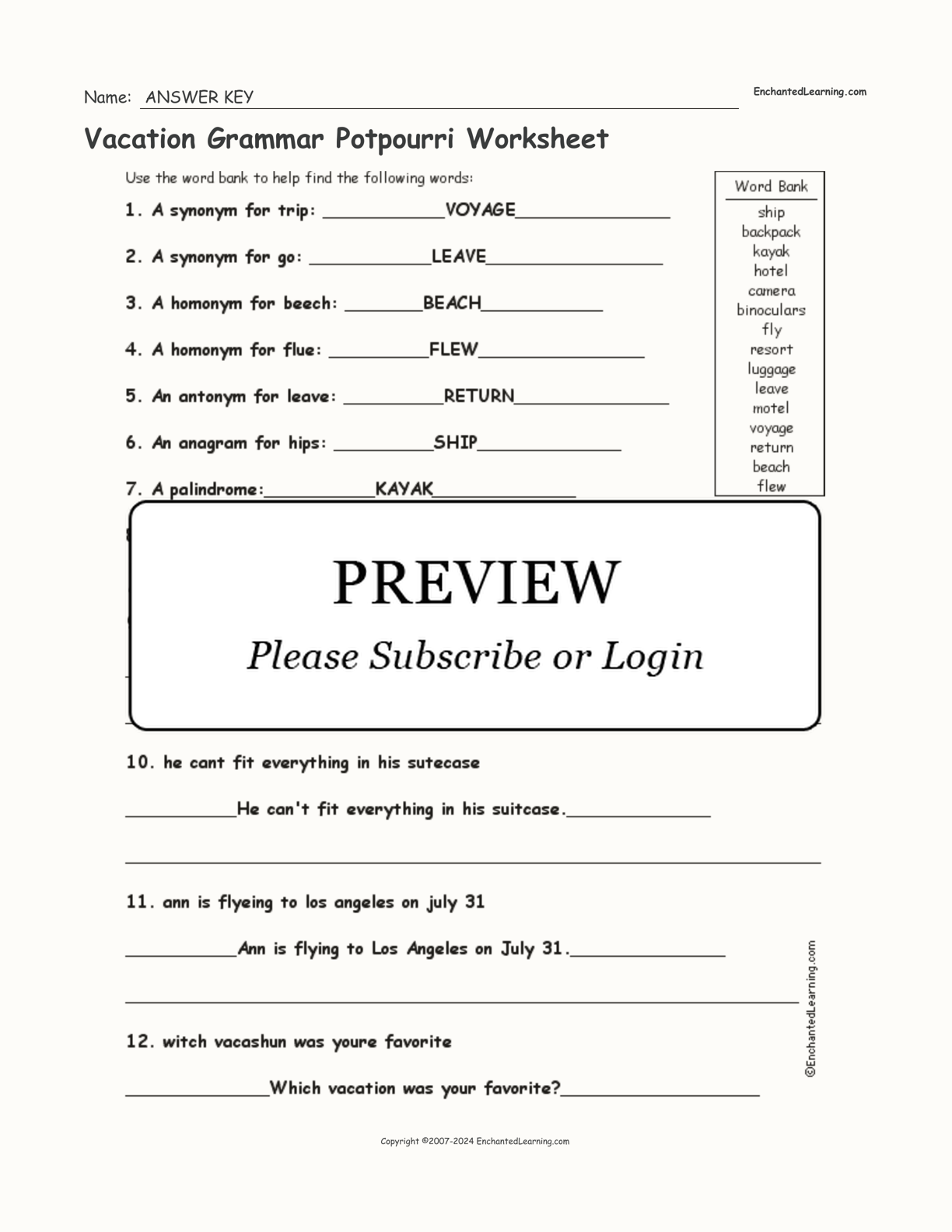 Vacation Grammar Potpourri Worksheet interactive worksheet page 2