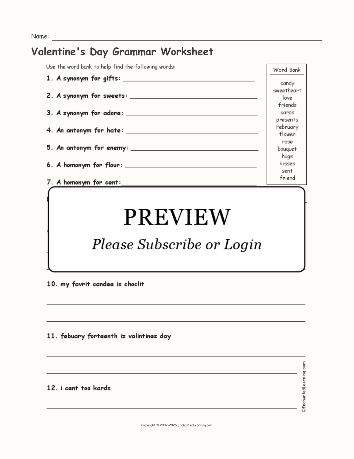 Valentine's Day Grammar Worksheet interactive worksheet page 1