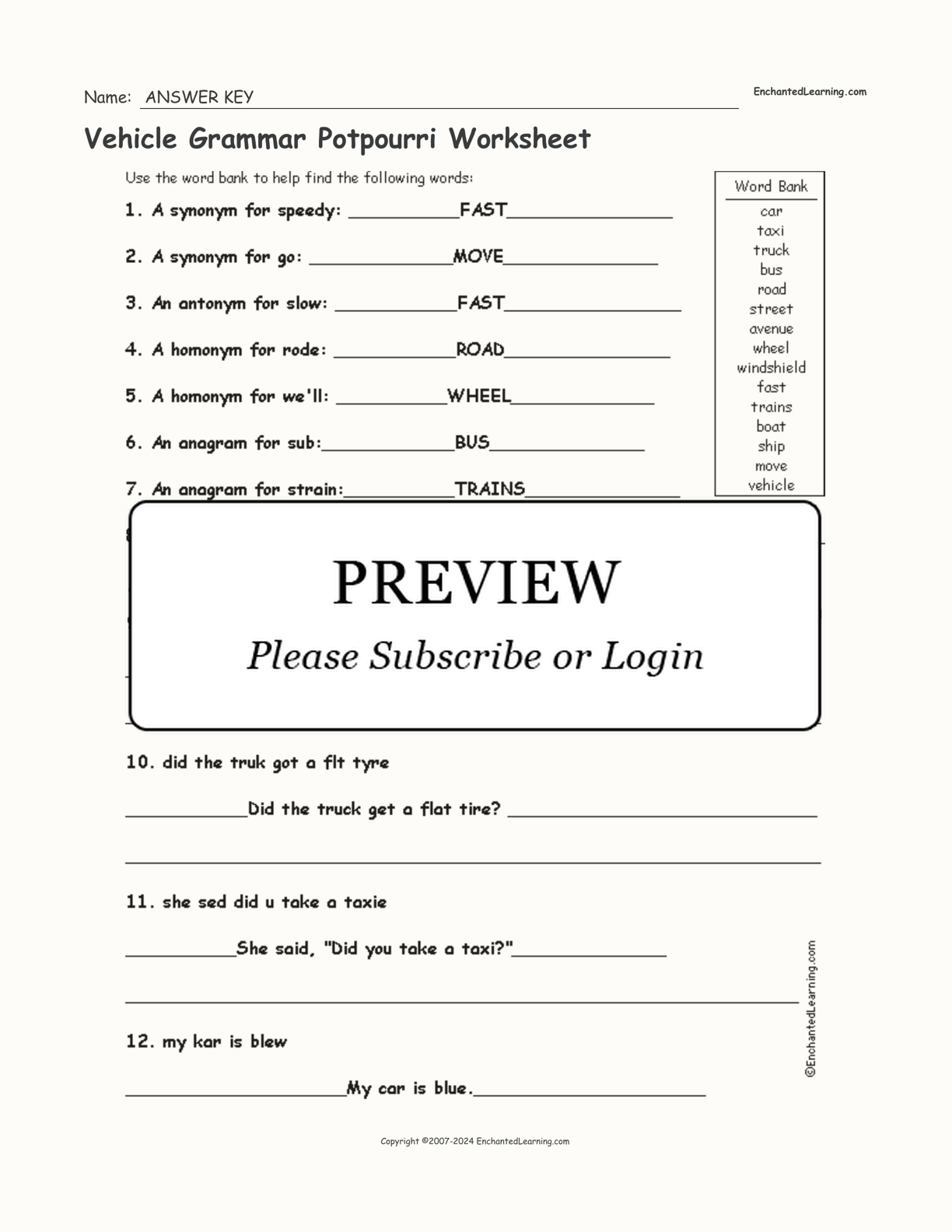 Vehicle Grammar Potpourri Worksheet interactive worksheet page 2