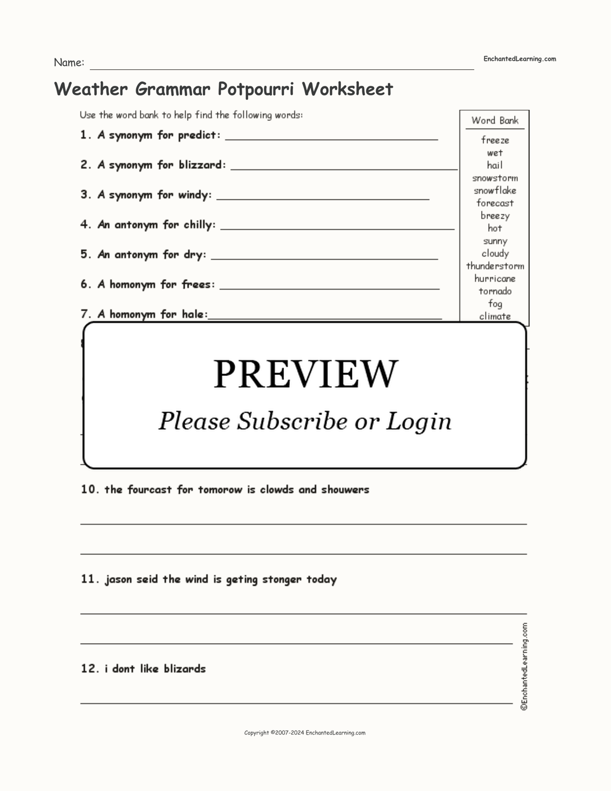 Weather Grammar Potpourri Worksheet interactive worksheet page 1