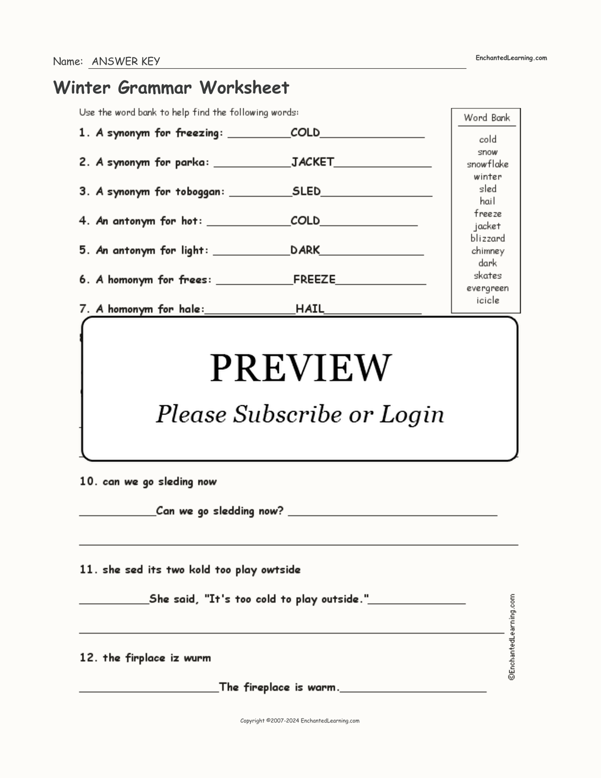 Winter Grammar Worksheet interactive worksheet page 2