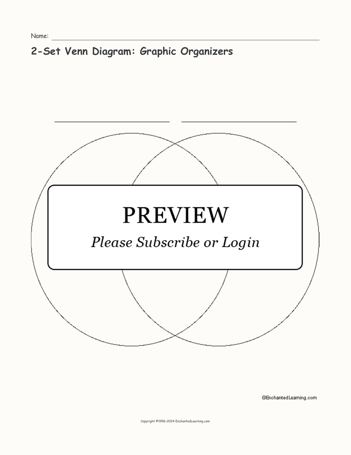2-Set Venn Diagram: Graphic Organizers interactive printout page 1