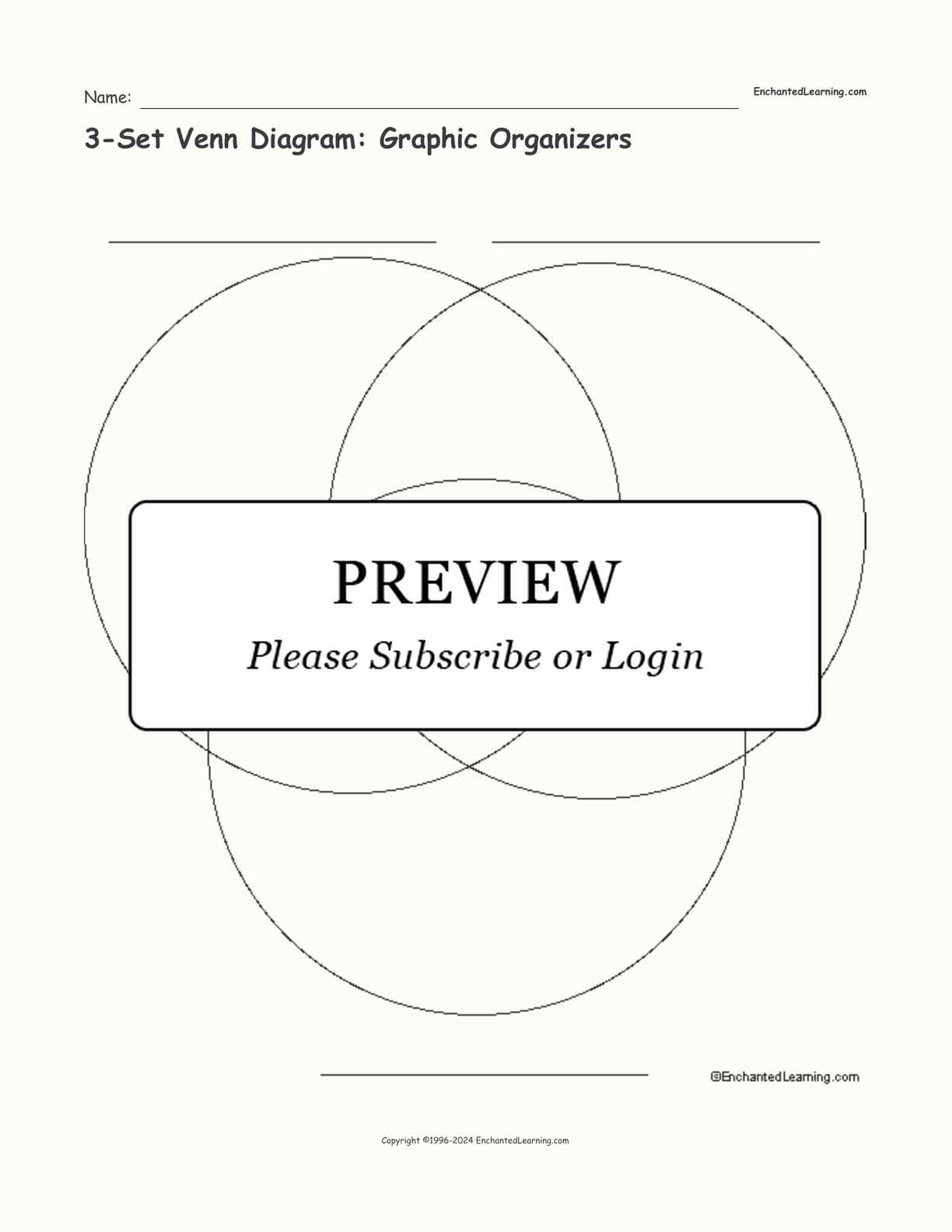 3-Set Venn Diagram: Graphic Organizers interactive printout page 1
