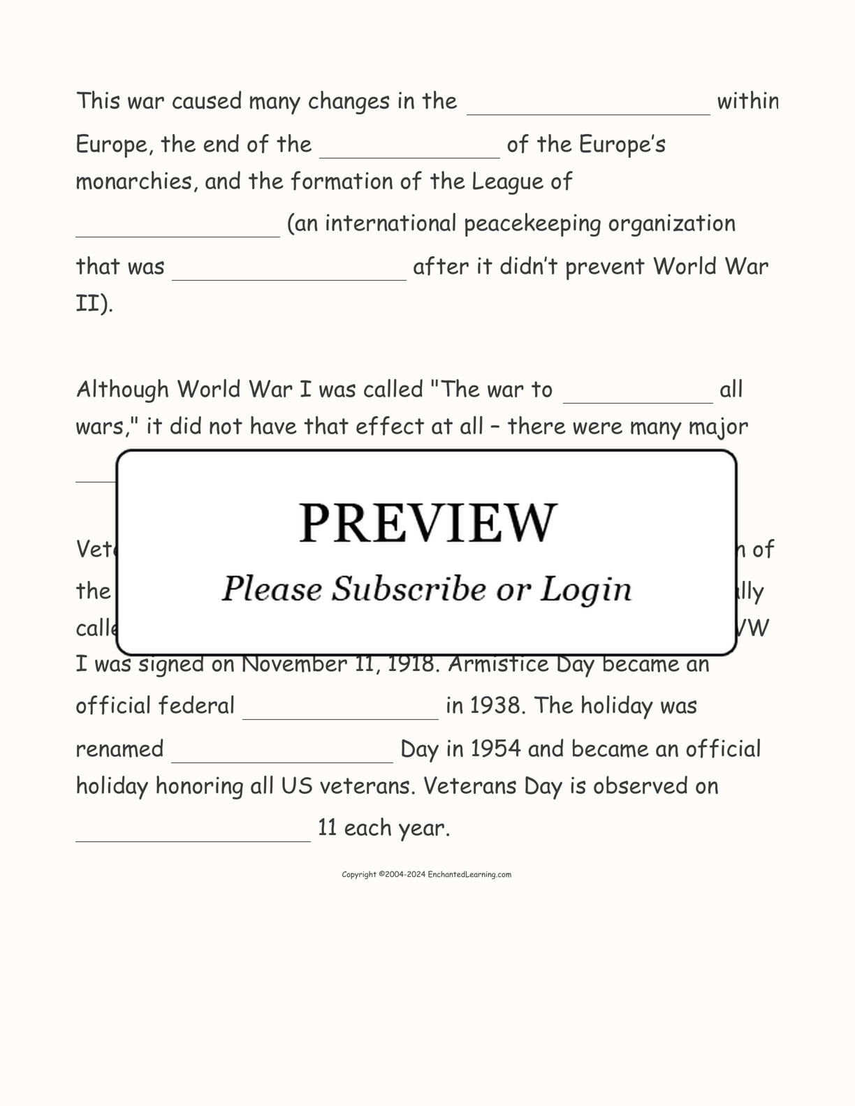 World War I: Cloze Activity interactive worksheet page 2