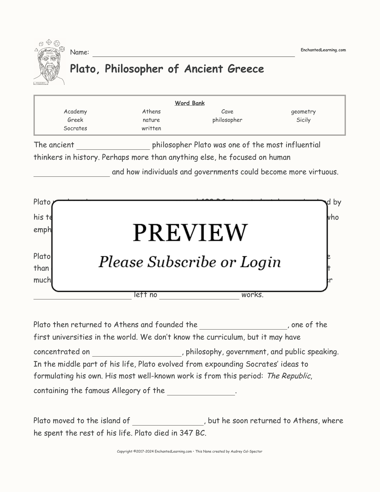 Plato, Philosopher of Ancient Greece interactive worksheet page 1