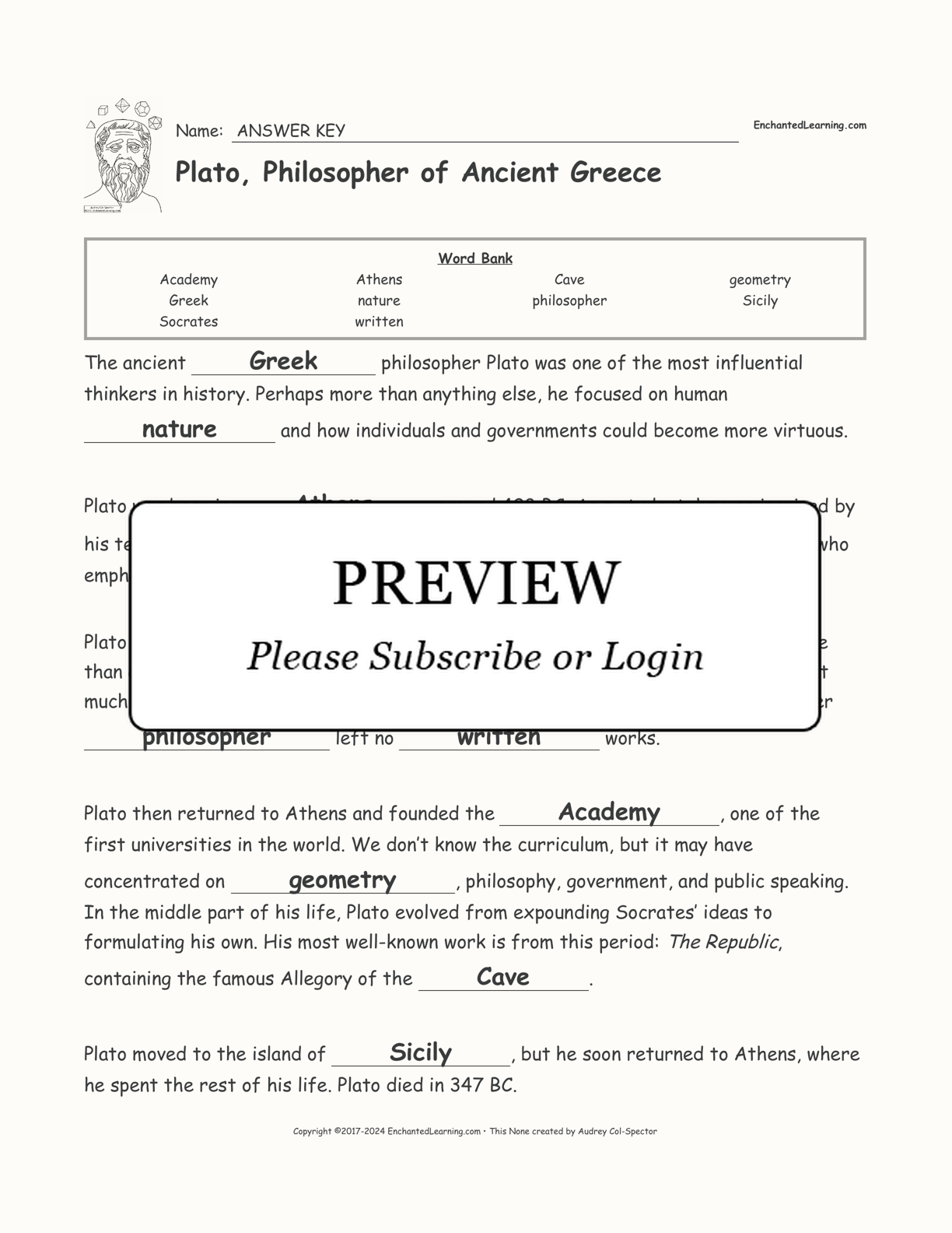 Plato, Philosopher of Ancient Greece interactive worksheet page 2