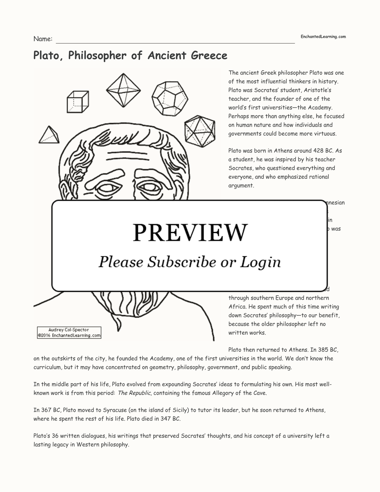Plato, Philosopher of Ancient Greece interactive printout page 1