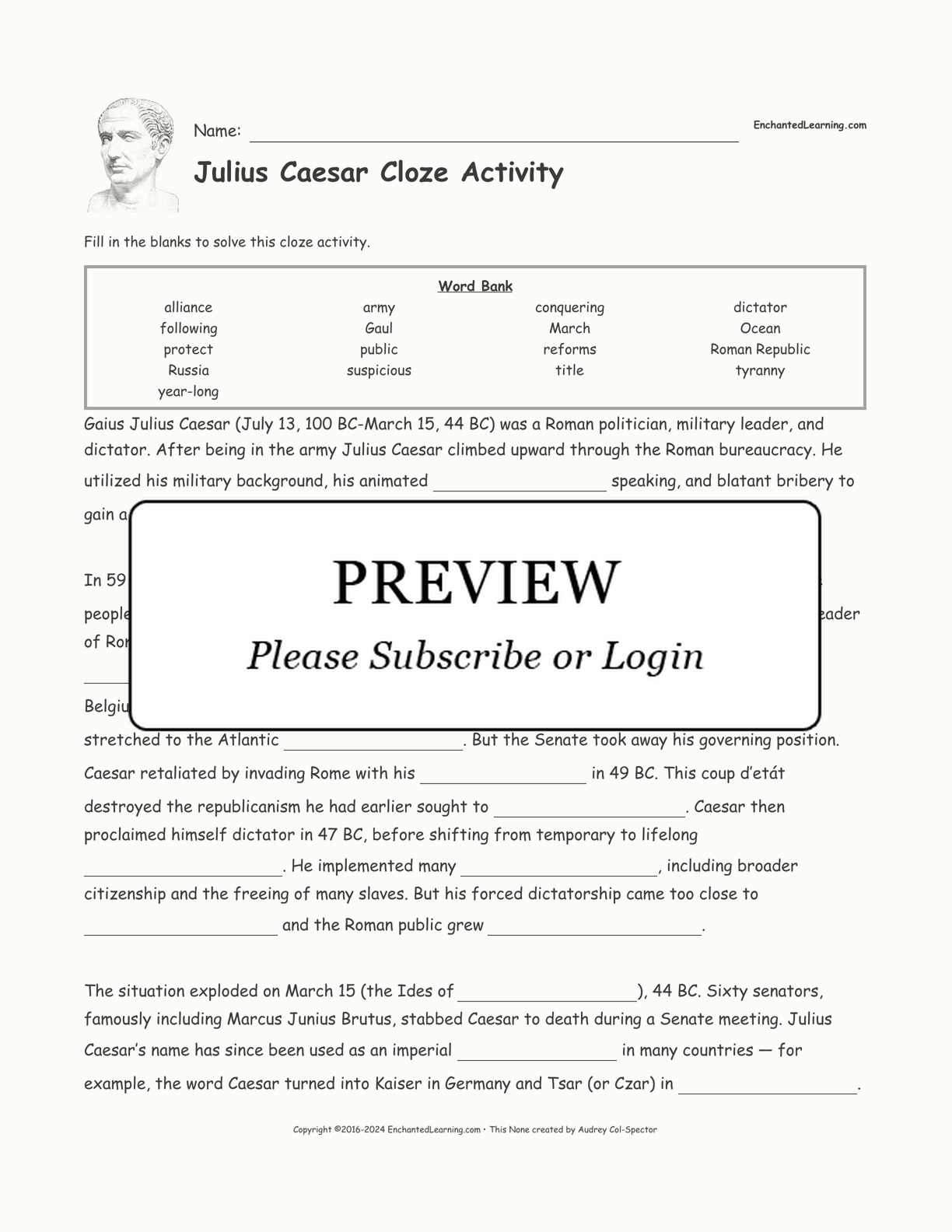 Julius Caesar Cloze Activity interactive worksheet page 1