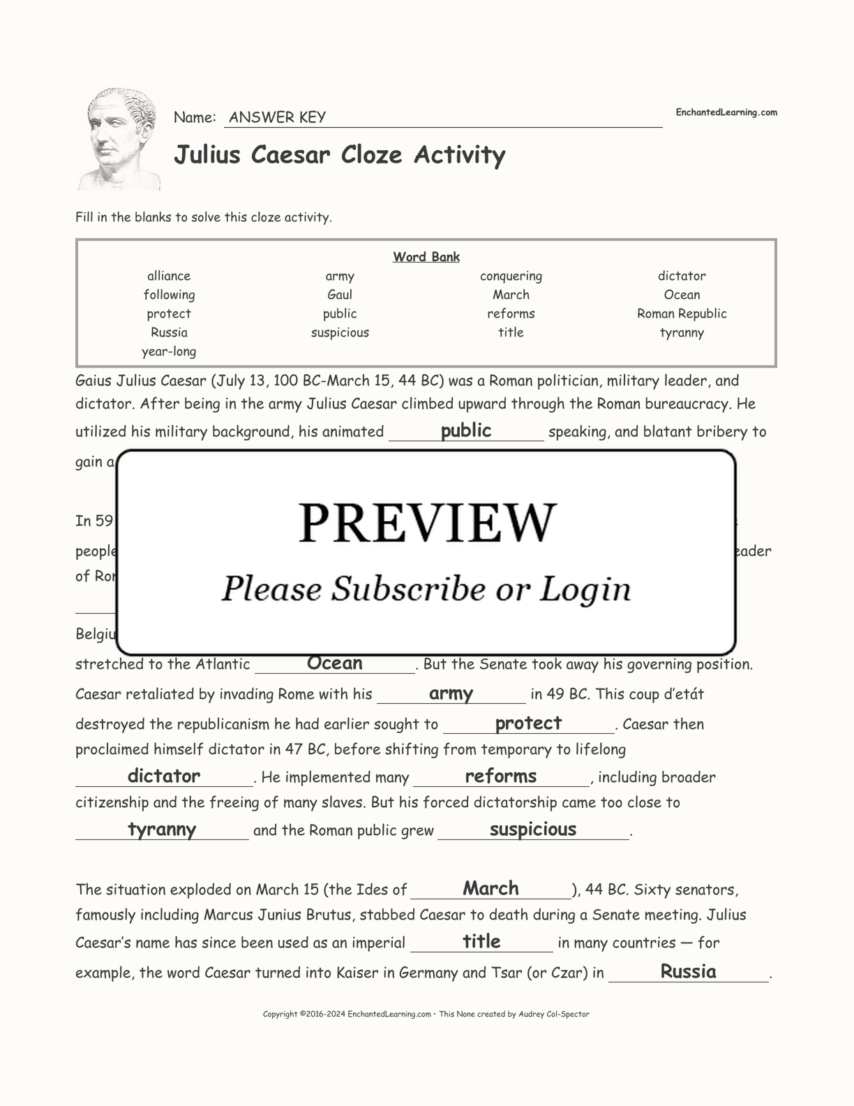 Julius Caesar Cloze Activity interactive worksheet page 2