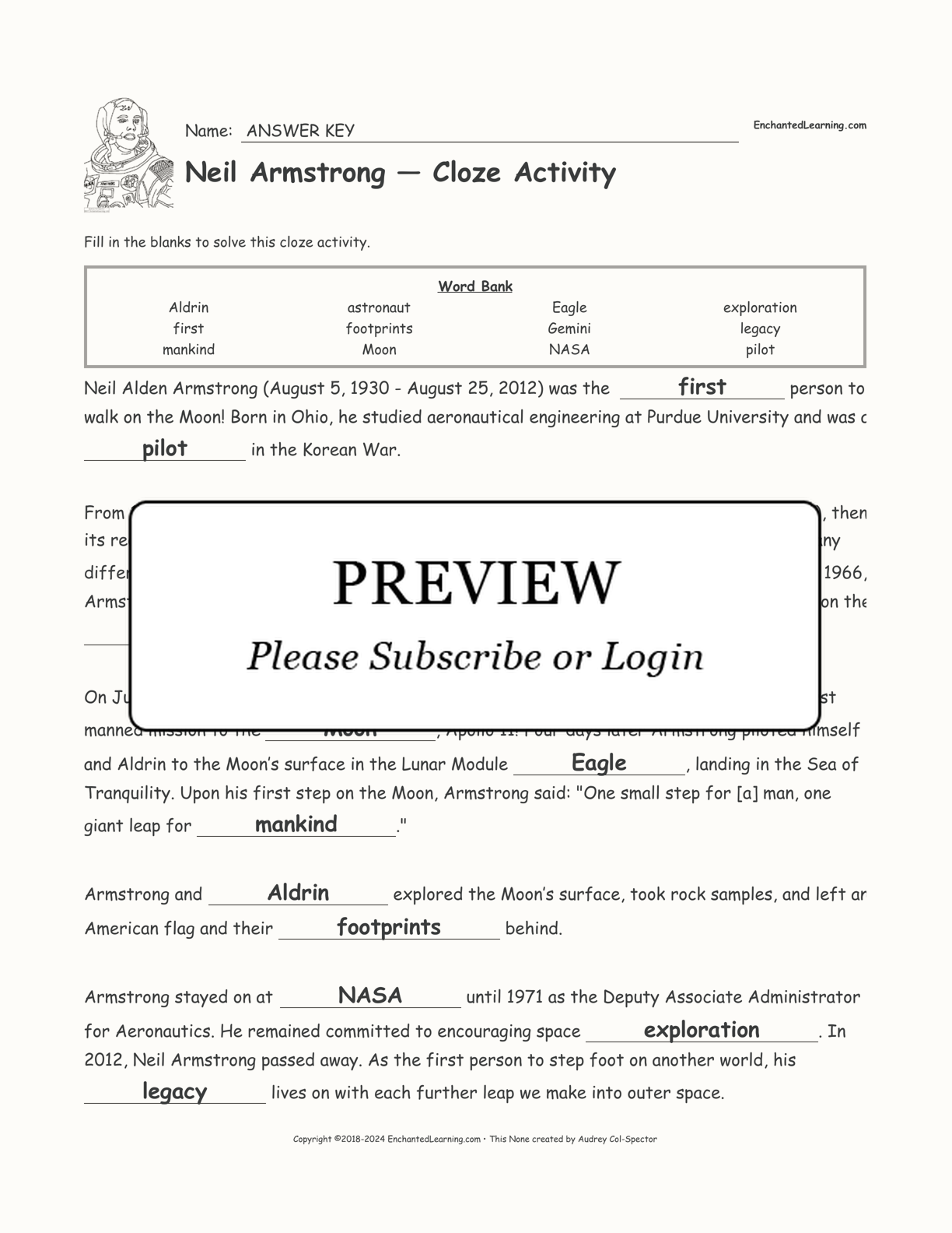 Neil Armstrong — Cloze Activity interactive worksheet page 2
