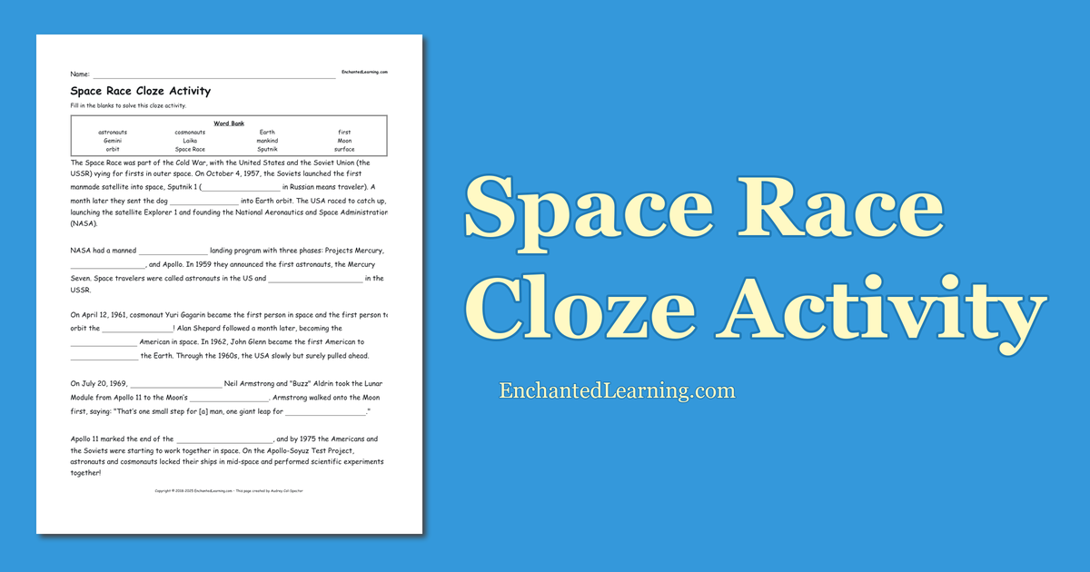 Space Race Cloze Activity Enchanted Learning