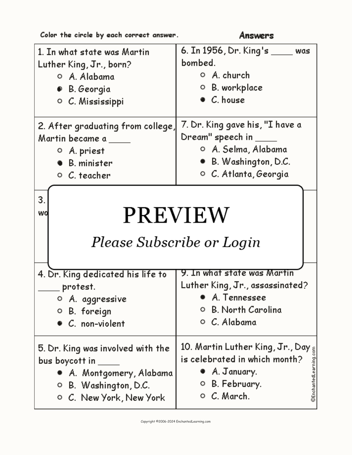 Martin Luther King, Jr., Quiz interactive worksheet page 2