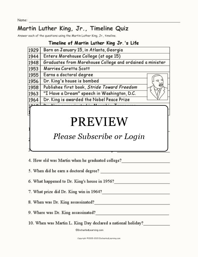 Martin Luther King, Jr. Timeline Quiz Enchanted Learning