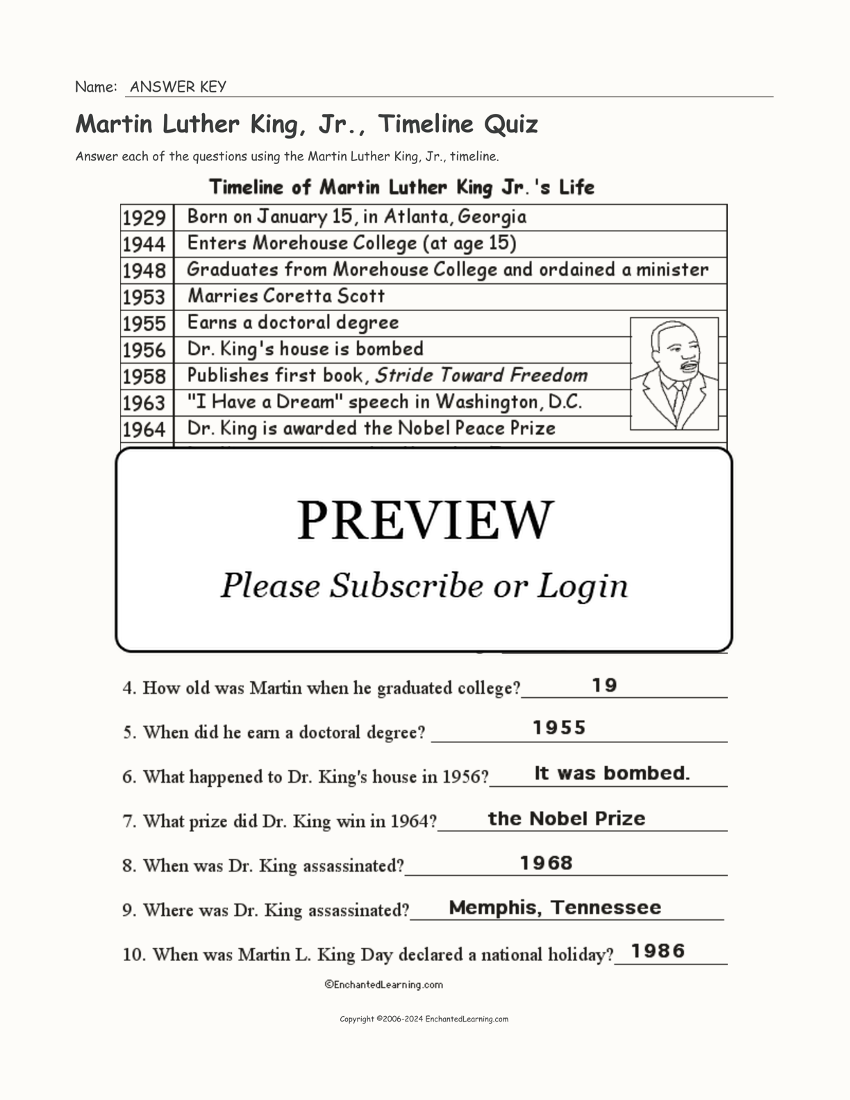 Martin Luther King, Jr., Timeline Quiz interactive worksheet page 2