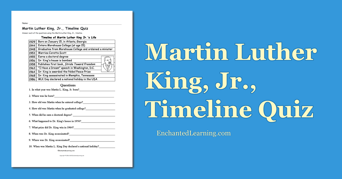 Martin Luther King, Jr. Timeline Quiz Enchanted Learning