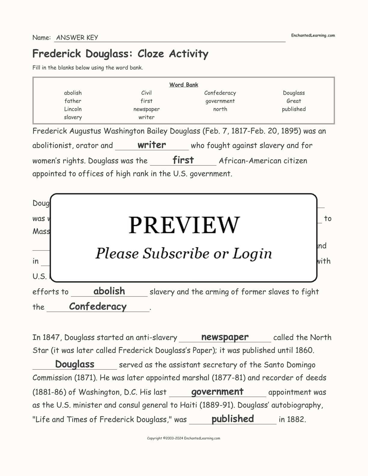 Frederick Douglass: Cloze Activity interactive worksheet page 2