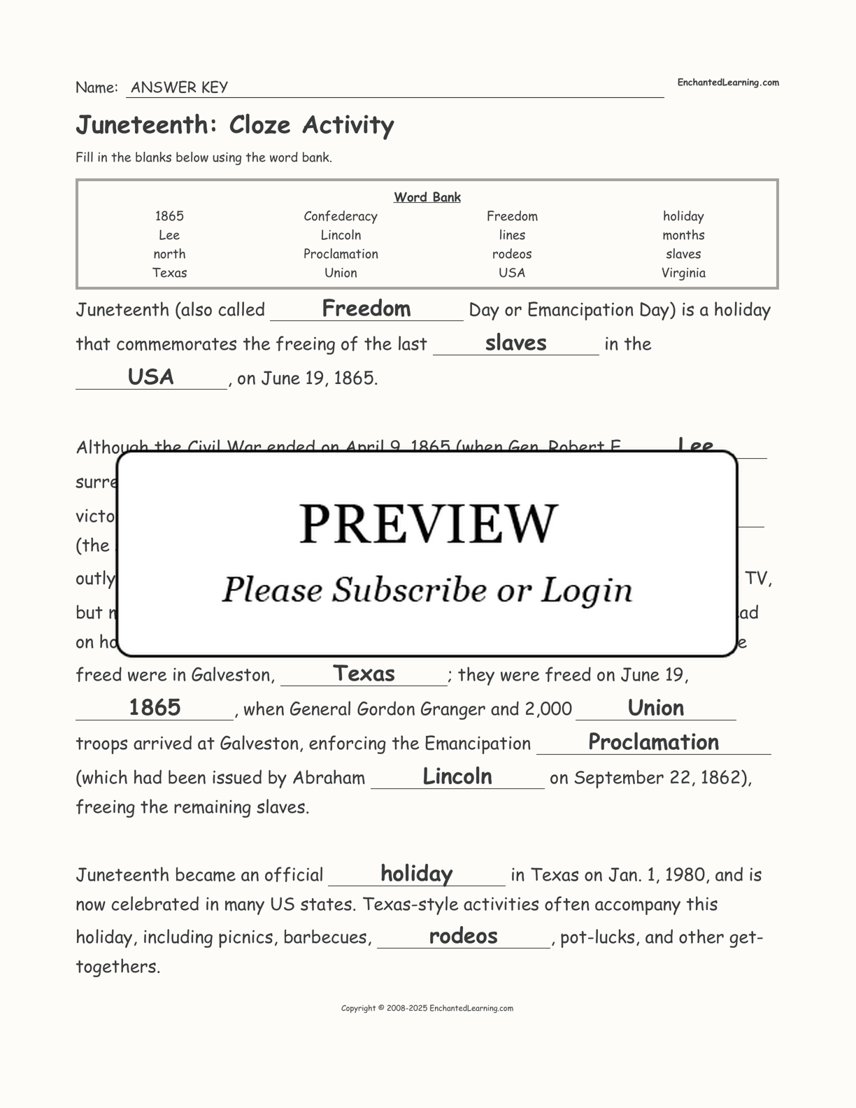 Juneteenth: Cloze Activity interactive worksheet page 2