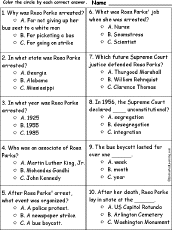 Search result: 'Rosa Parks - Multiple choice comprehension quiz'