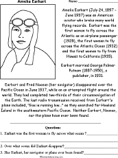 Search result: 'Amelia Earhart Biography/Questions Worksheet'