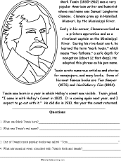 Search result: 'Mark Twain Biography/Questions Worksheet'