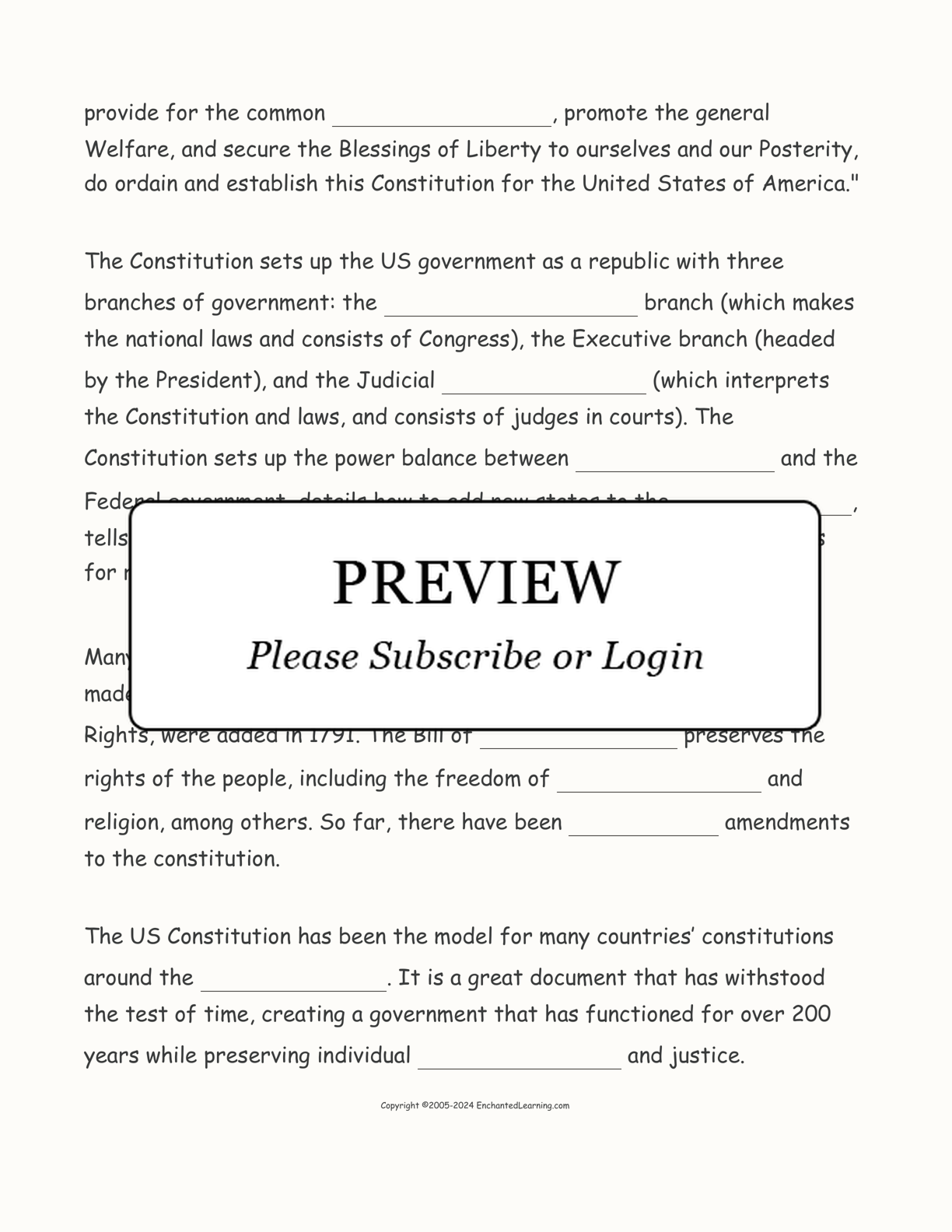 US Constitution: Cloze Activity interactive worksheet page 2