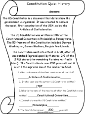 Search result: 'US Constitution Quiz 3 Answers: Structure of the Constitution: Read and Answer Activity'