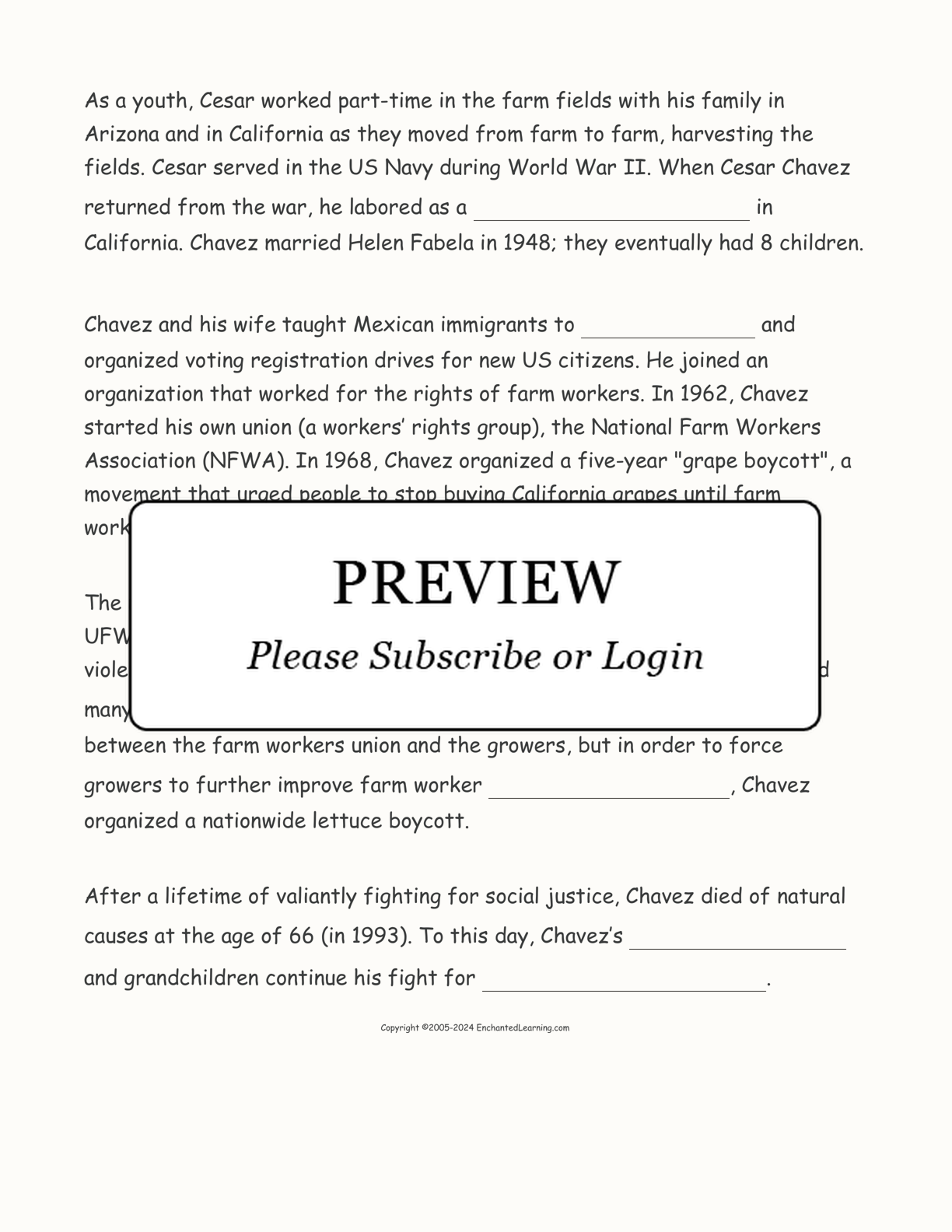 Cesar Chavez Biography: Cloze Activity interactive worksheet page 2