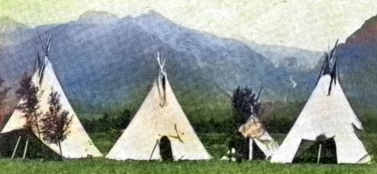 Flathead Tipis, in: Indian School Journal, vol. 7, no. 3, Jan. 1907, p. 12, The Flathead Indian Tribe and their Beautiful Reservation, photo by Edw Boos