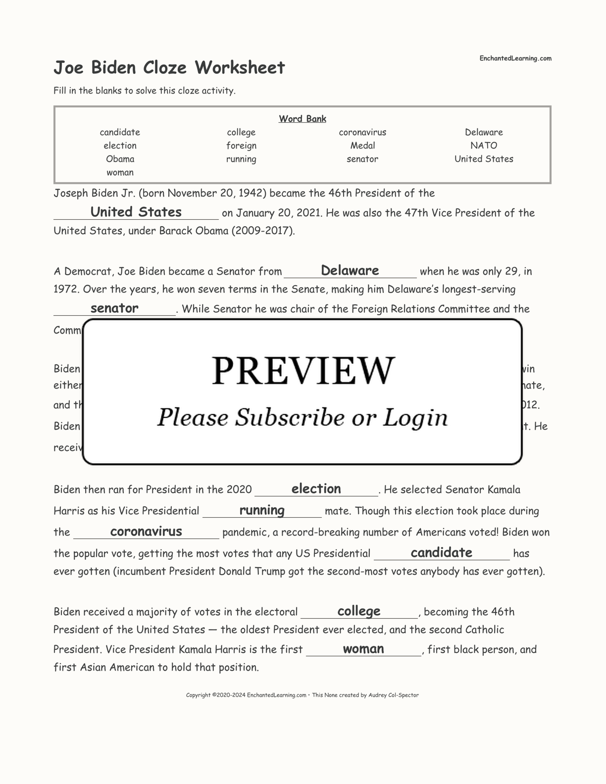 Joe Biden Cloze Worksheet interactive worksheet page 2
