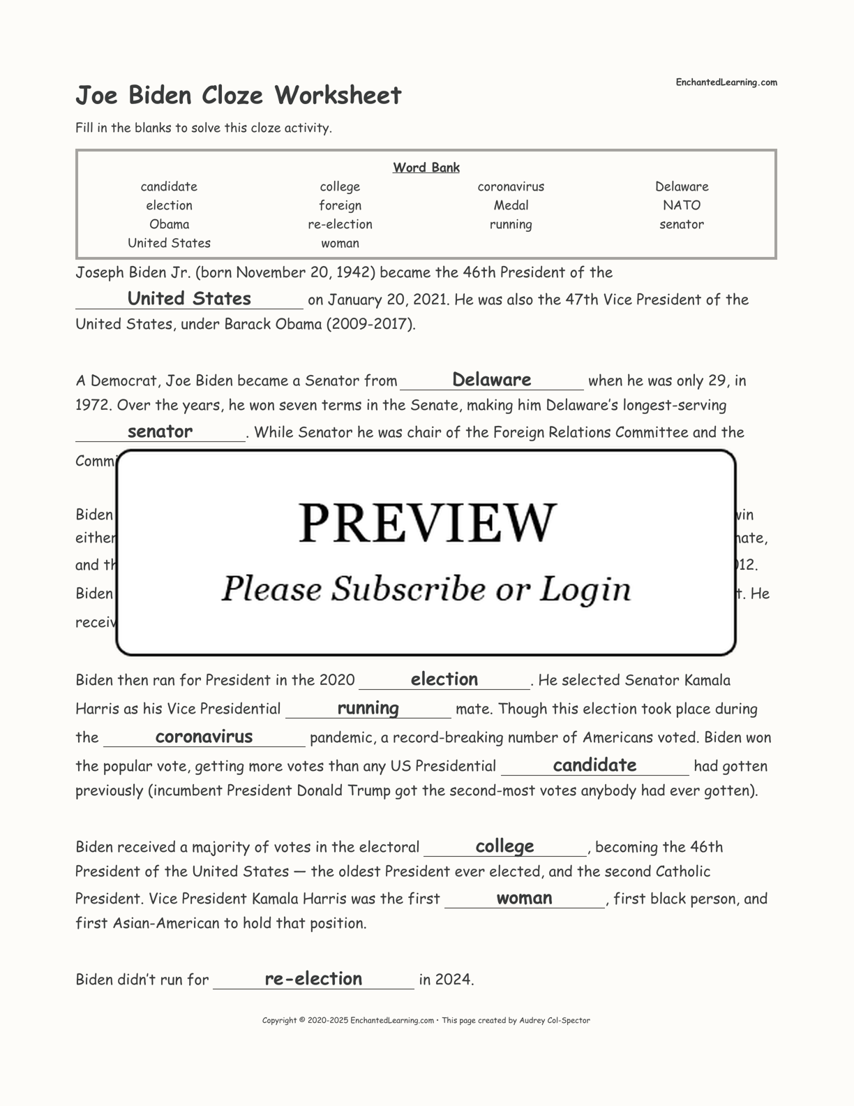 Joe Biden Cloze Worksheet interactive worksheet page 2