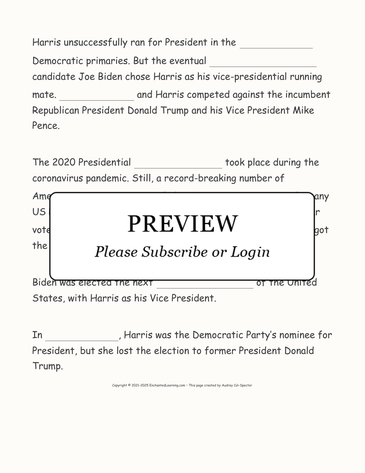 Kamala Harris Cloze Worksheet interactive worksheet page 2