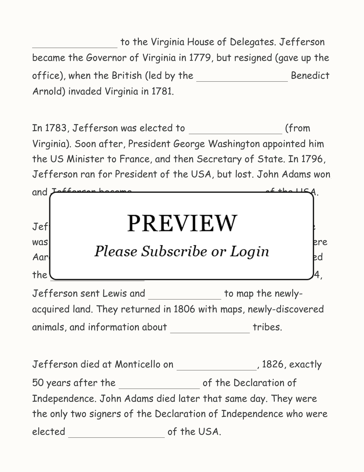 Thomas Jefferson: Cloze Activity interactive worksheet page 2