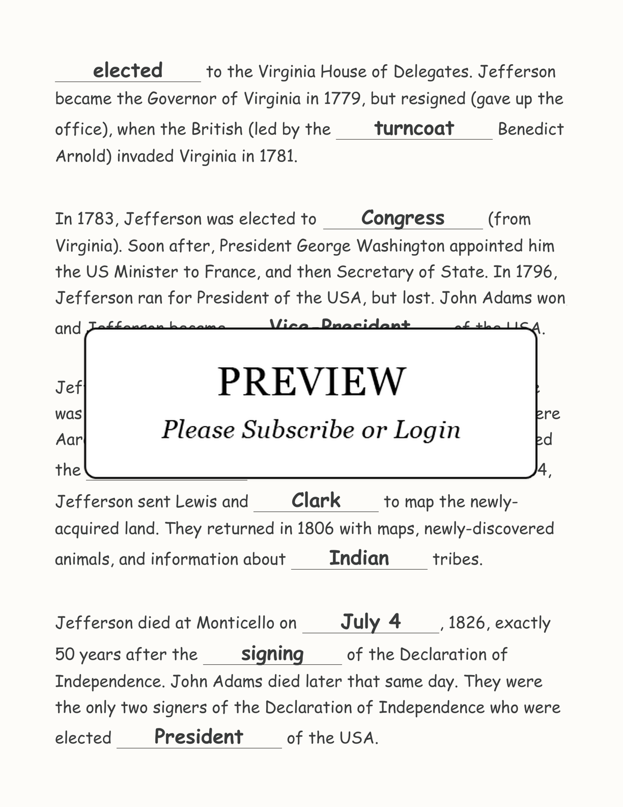 Thomas Jefferson: Cloze Activity interactive worksheet page 5