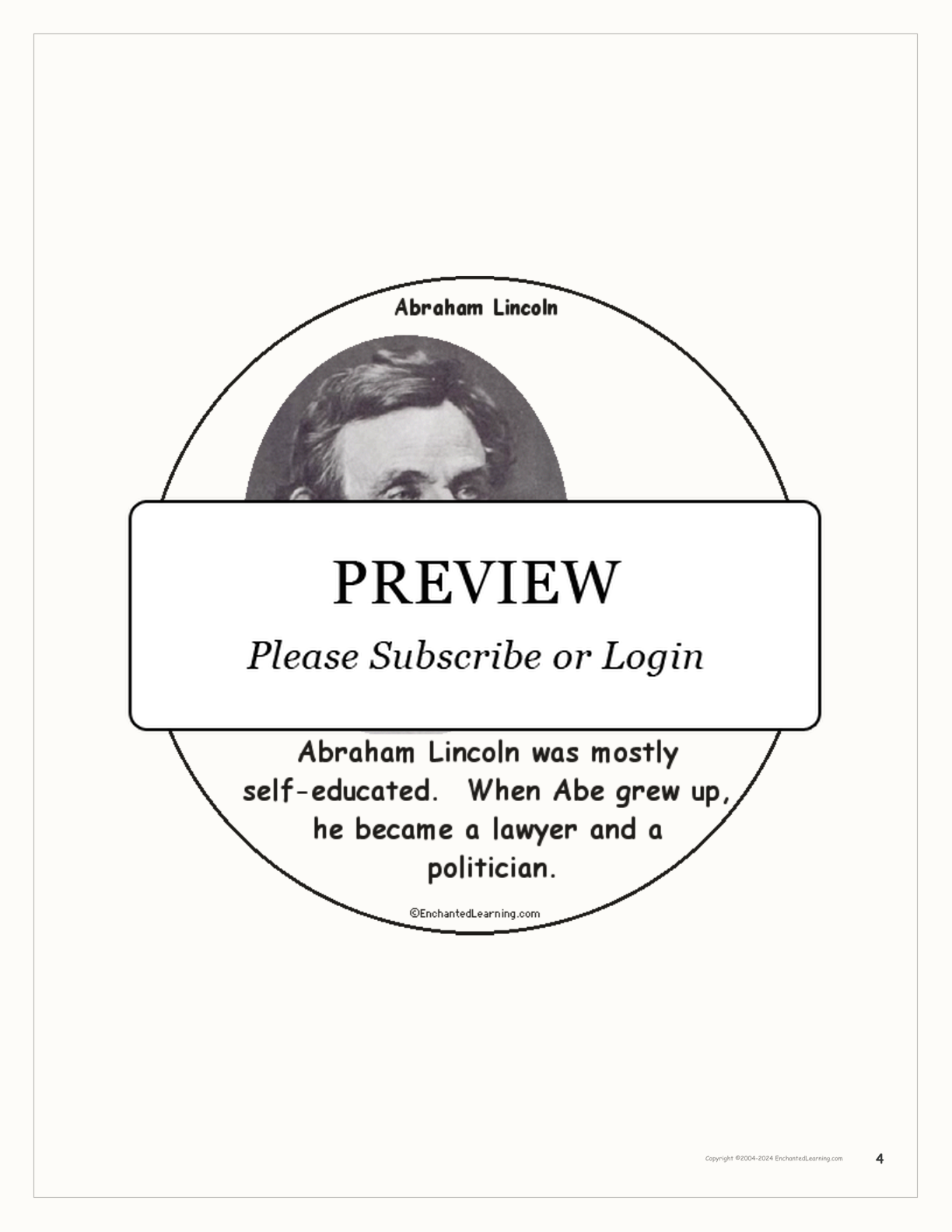 Abraham Lincoln Book interactive printout page 4