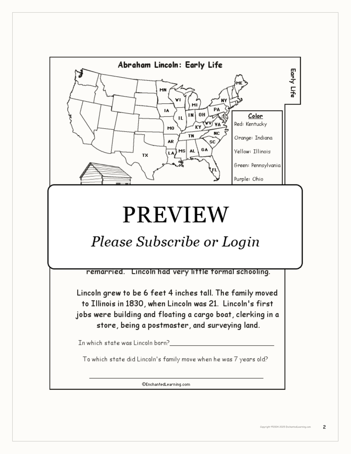 Abraham Lincoln Book interactive printout page 2