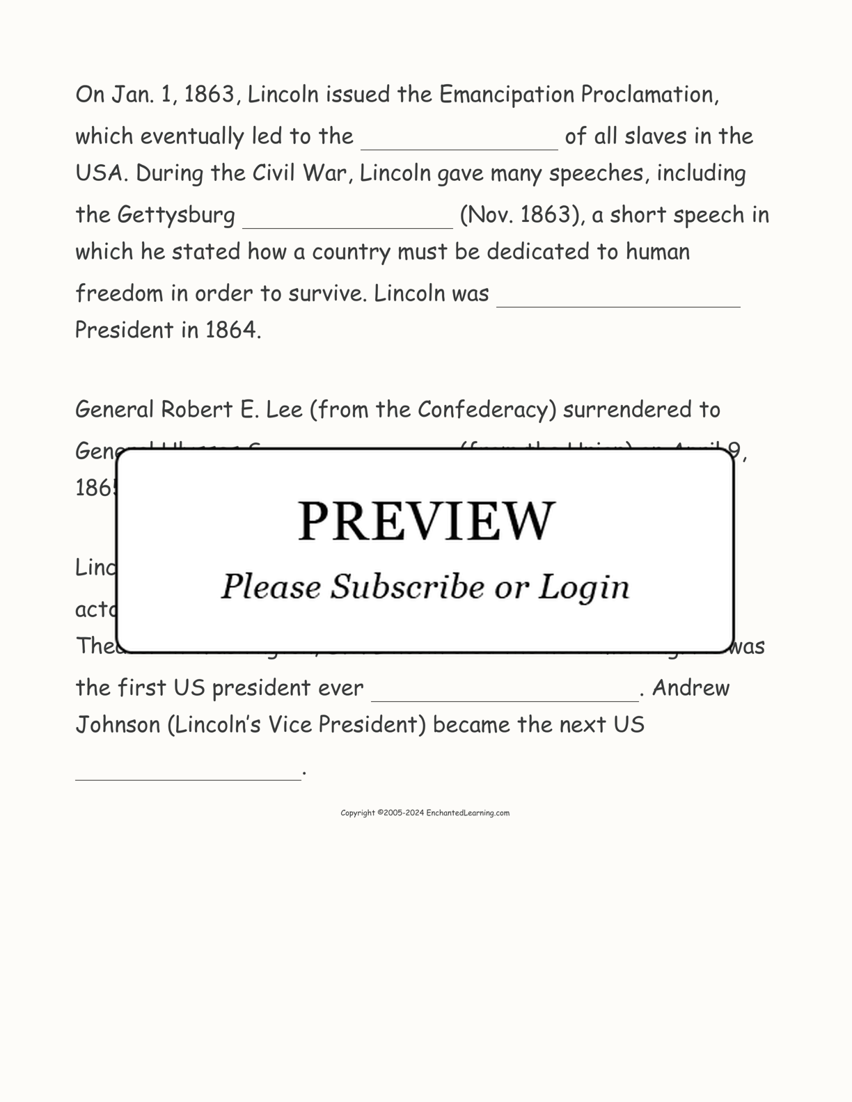 Abraham Lincoln: Cloze Activity interactive worksheet page 2