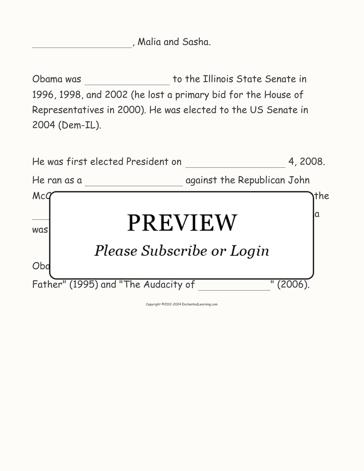 President Barack Obama: Cloze Worksheet interactive worksheet page 2