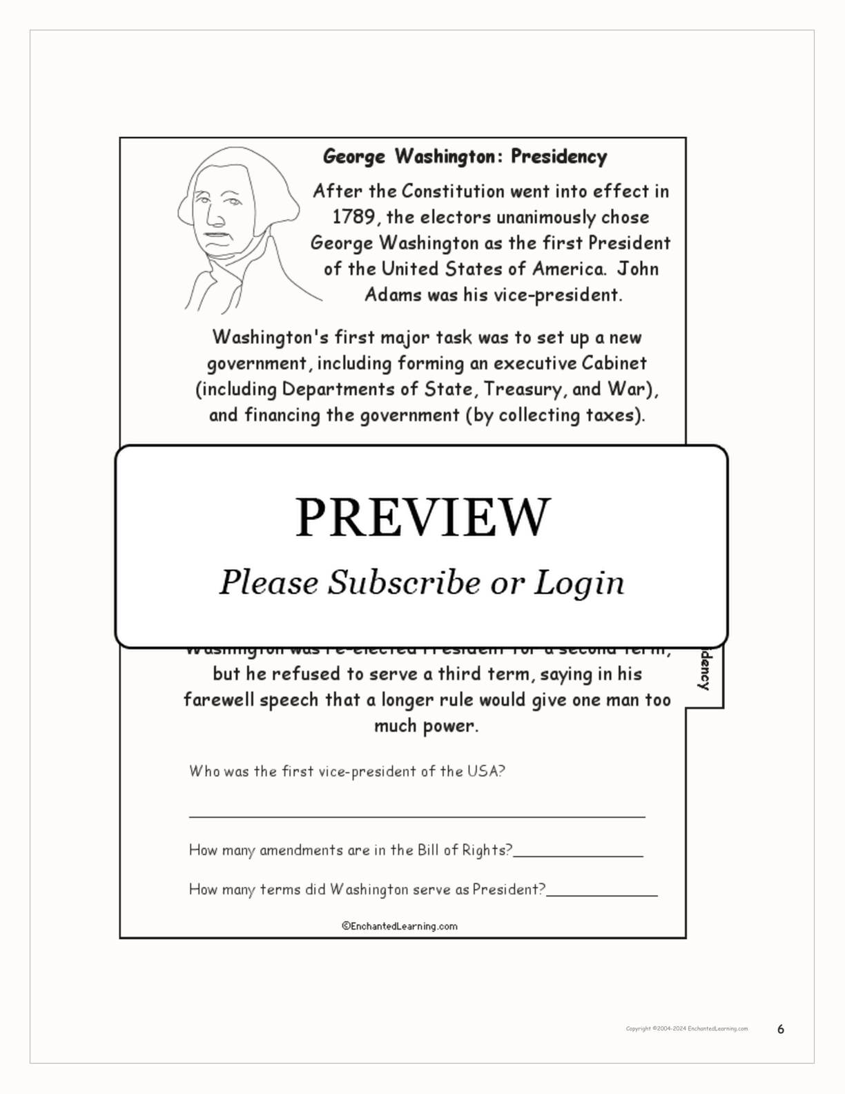 George Washington Tab Book interactive printout page 6