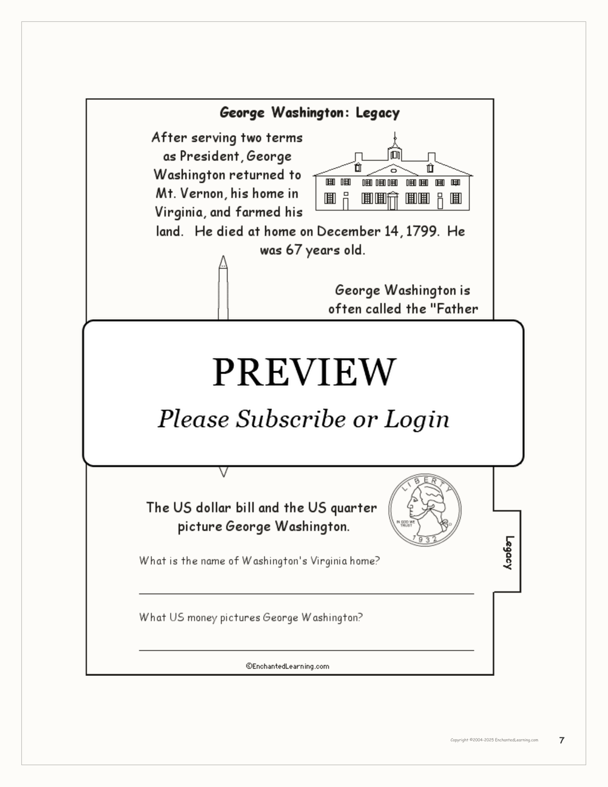 George Washington Tab Book interactive printout page 7