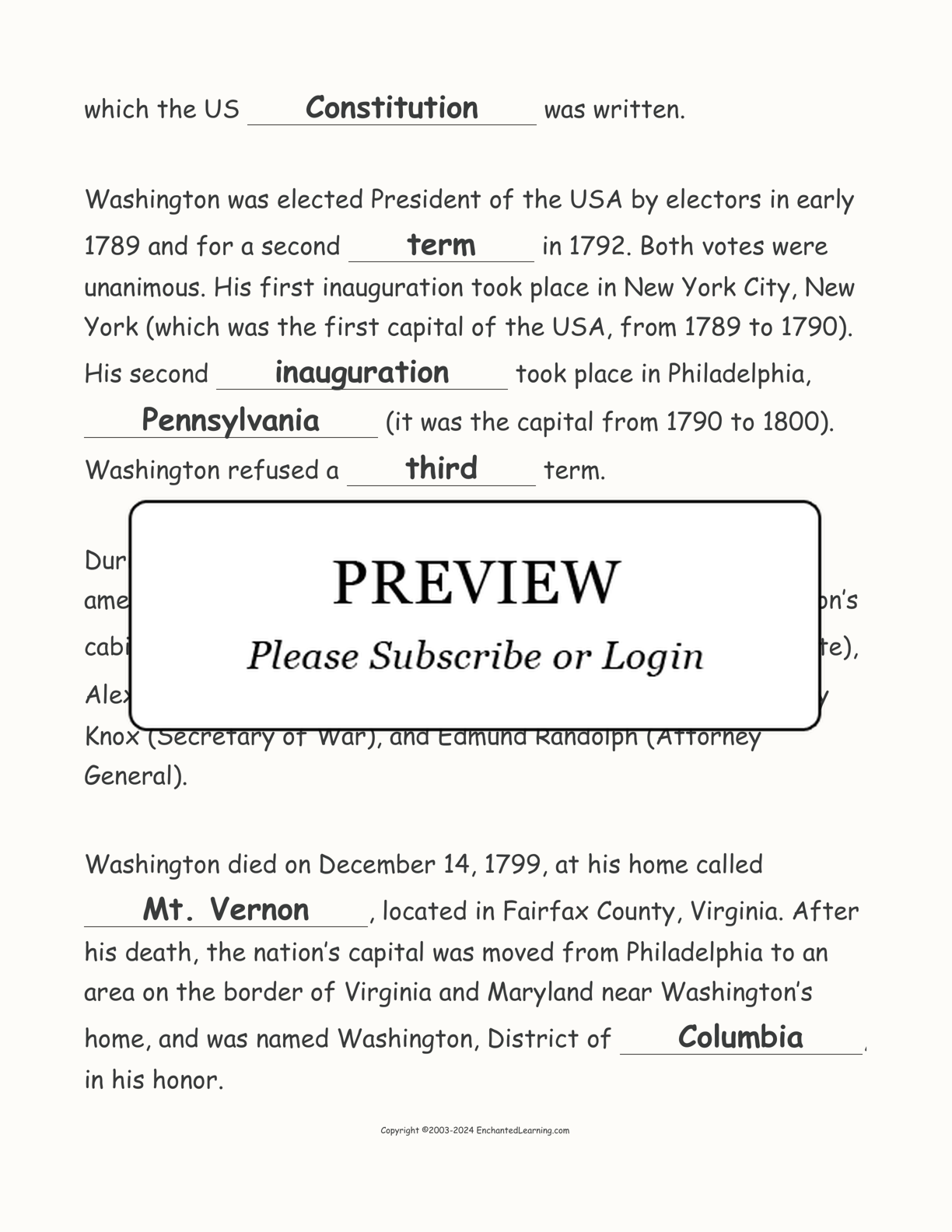George Washington: Cloze Activity interactive worksheet page 4