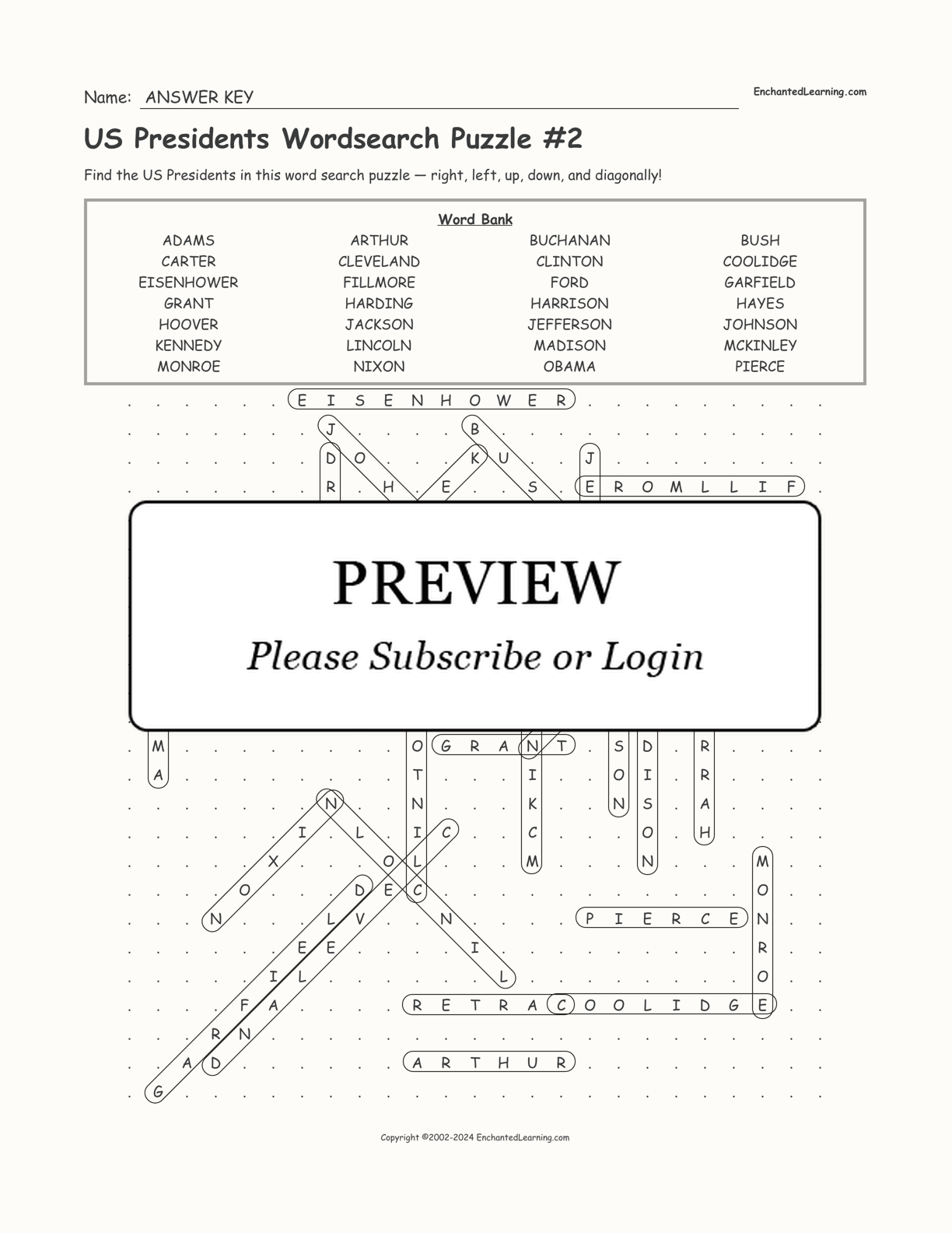 US Presidents Wordsearch Puzzle #2 interactive worksheet page 2