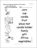 Match the Kwanzaa Words to the Pictures