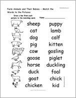 Farm Animals and Their Babies - Match the Words to the Pictures