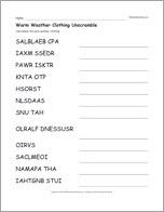 Warm Weather Clothing Unscramble